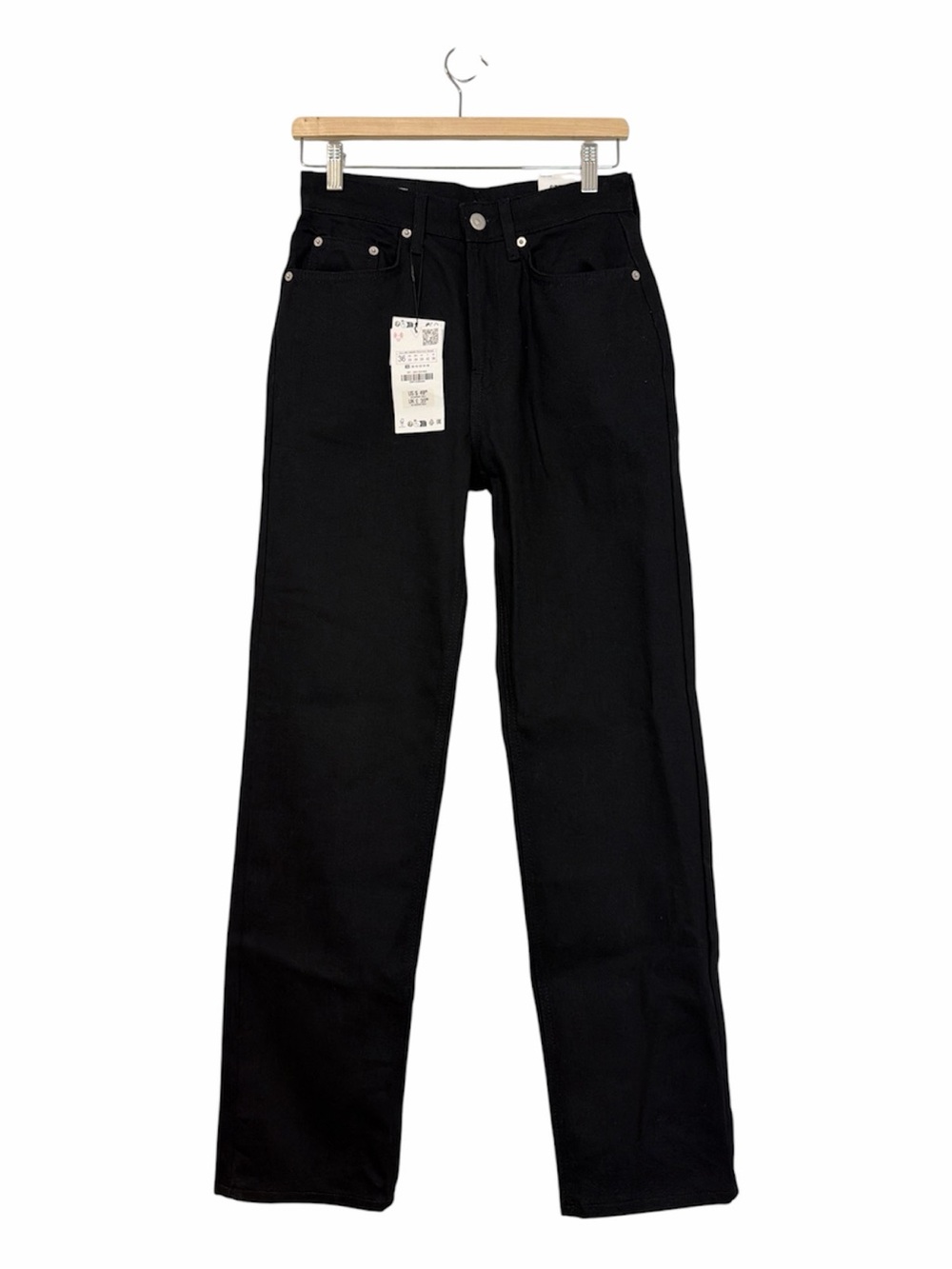 Zara Women’s Straight-Leg Black Jeans Mid Waist Full Length Slim Thigh Size 29